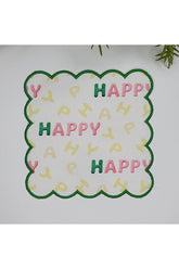 Happy Slogan Desenli Yeşil Nakış Kenar Kokteyl Peçetesi 1 Adet